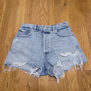 Citizens of Humanity Womens Kaia Distressed Cut Off Denim Shorts Light Wash 26